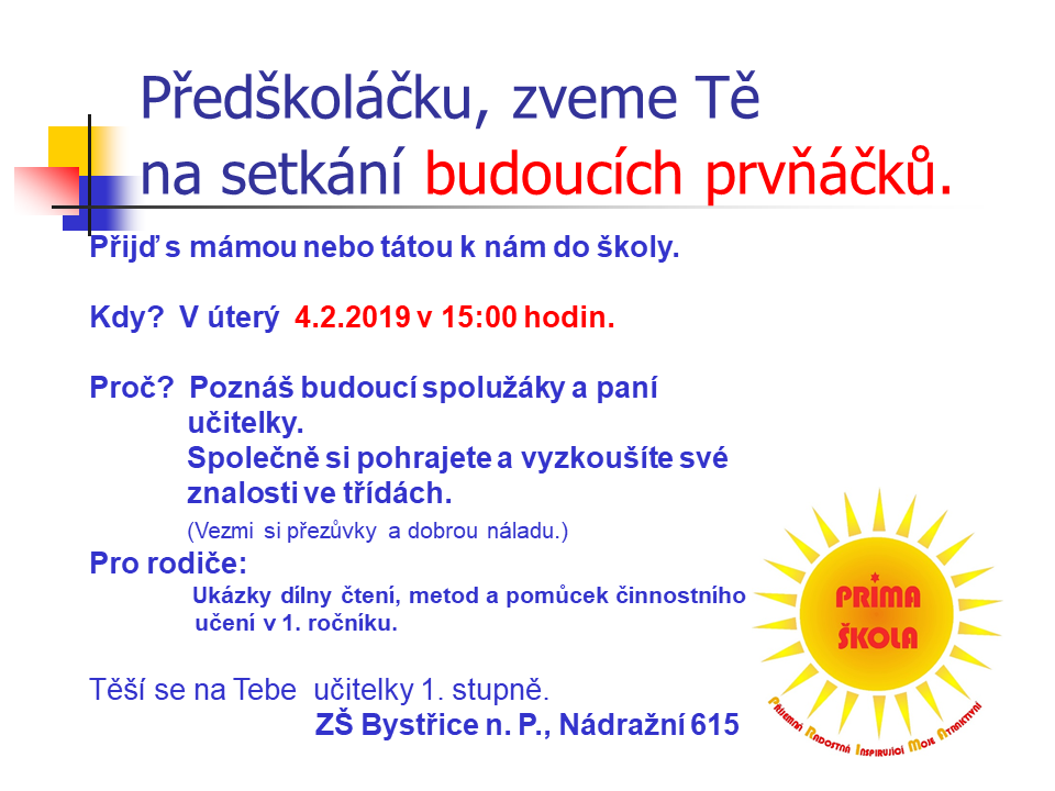 Předškoláček 2 pozvánka do Bystřicka 4.2.2020
